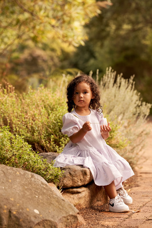 GIRLS BAIA DRESS IN LILAC CHECK